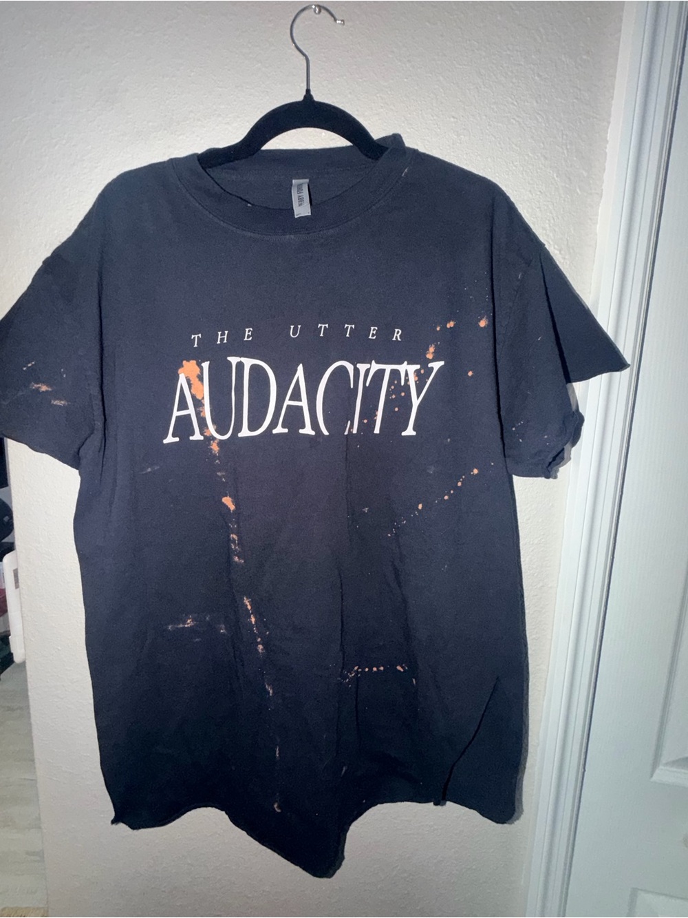 The Utter Audacity Graphic Tee - Black with Bleached Rust Accents & Side Slits